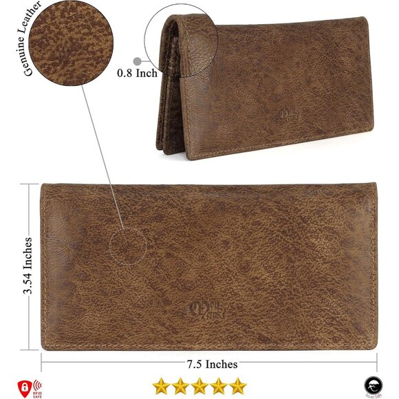 RFID Blocking Mens Genuine leather Bifold Long Wallet KHAKI - Picture 3 of 5